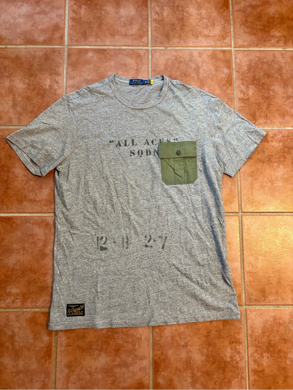 Polo by Ralph Lauren Gray Crewneck Tee with Olive Pocket military 1XB